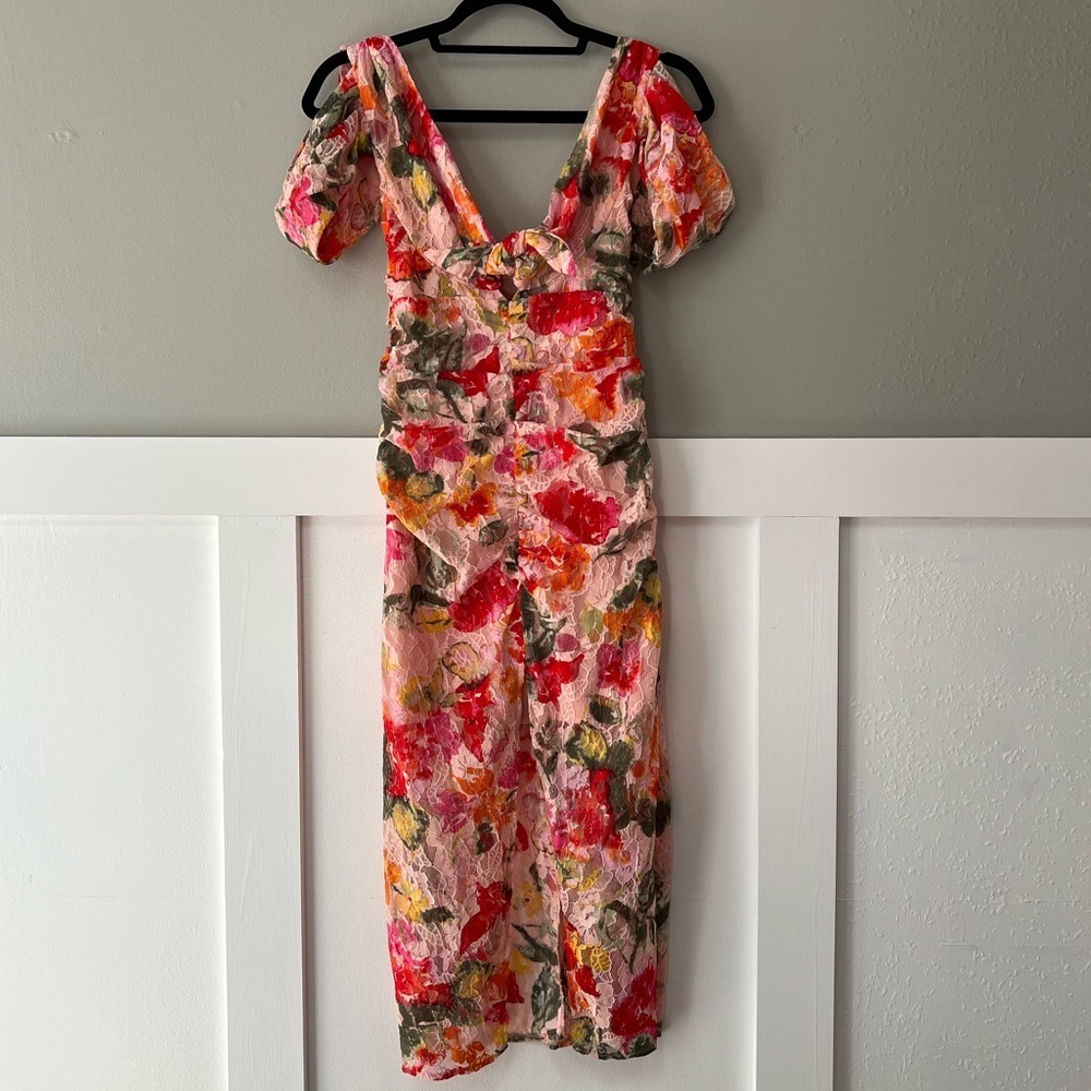 NWT For Love and Lemons Beth Midi Floral Lace Dress in Pink - Picture 7 of 12